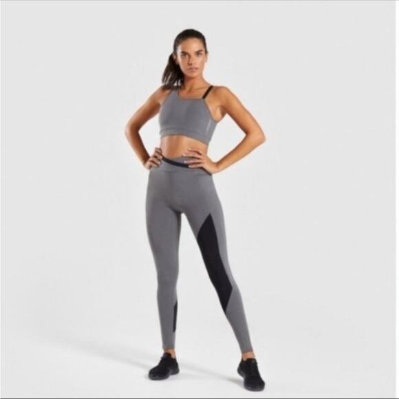 Gymshark Gray & Black Criss Cross‎ Waist High Rise Leggings Size S - Picture 1 of 9